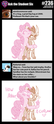 Size: 800x1828 | Tagged: safe, artist:sintakhra, pinkie pie, smolder, dragon, pony, tumblr:studentsix, g4, cupcake, drool, female, floating heart, food, gem, heart, hug, smolder is not amused