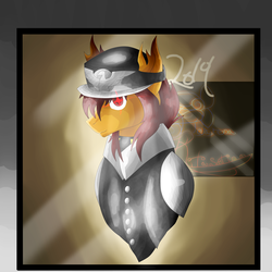 Size: 5800x5800 | Tagged: safe, artist:florarena-kitasatina/dragonborne fox, pony, absurd resolution, aside glance, bust, buttons, clothes, crossover, emblem, lance (epic battle fantasy), ponified, portrait, shading, signature, solo, torn ear, uniform, watermark