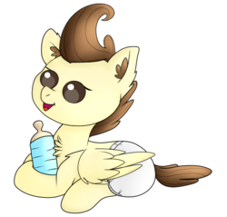 Size: 653x623 | Tagged: safe, artist:ezzy-artz, pound cake, pegasus, pony, g4, baby, baby bottle, baby pony, beady eyes, chest fluff, colt, cute, diaper, ear fluff, male, open mouth, poundabetes, prone, simple background, solo, transparent background