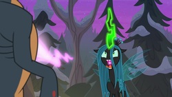 Size: 1920x1080 | Tagged: safe, screencap, queen chrysalis, changeling, changeling queen, ophiotaurus, frenemies (episode), g4, changeling feeding, female, glowing horn, horn, love extraction, love magic, open mouth, solo, you know for kids