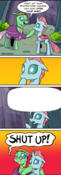 Size: 529x1511 | Tagged: safe, artist:pony-berserker, ocellus, tymbal, changedling, changeling, g4, changeling hive, comic, duo, female, hippie, meme template, shut up, speech bubble, template