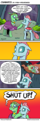Size: 975x2954 | Tagged: safe, artist:pony-berserker, ocellus, tymbal, changedling, changeling, g4, changeling hive, comic, cute citizens of wuvy-dovey land, female, flower, glasses, heart, hippie, innocent kitten, luvcat, ocellus being ocellus, parody, shut up, speech bubble, stonetoss, wub
