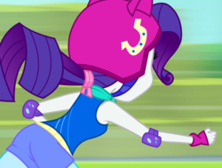 Size: 1430x1080 | Tagged: safe, screencap, rarity, equestria girls, g4, my little pony equestria girls: friendship games, ass, butt, clothes, elbow pads, female, fingerless gloves, gloves, helmet, ponytail, rearity, solo
