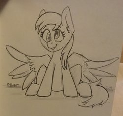 Size: 2325x2189 | Tagged: safe, artist:cadetredshirt, derpy hooves, pegasus, pony, g4, female, high res, pencil drawing, sitting, sketch, solo, traditional art, wings