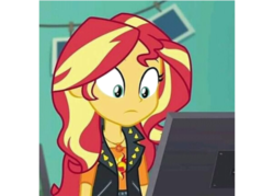 Size: 2625x1875 | Tagged: safe, edit, edited screencap, screencap, sunset shimmer, equestria girls, equestria girls specials, g4, my little pony equestria girls: better together, my little pony equestria girls: forgotten friendship, cropped, female, geode of empathy, looking at something, magical geodes, solo