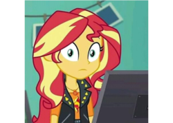 Size: 2625x1875 | Tagged: safe, edit, edited screencap, screencap, sunset shimmer, equestria girls, equestria girls specials, g4, my little pony equestria girls: better together, my little pony equestria girls: forgotten friendship, cropped, female, geode of empathy, looking at you, magical geodes, solo