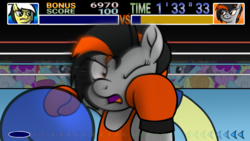 Size: 1920x1080 | Tagged: safe, artist:toyminator900, oc, oc only, oc:dusk strike, oc:uppercute, pegasus, pony, bipedal, boxing, boxing gloves, boxing ring, clothes, crowd, punch-out!!, sports, sports bra, super punch out, video game