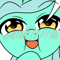 Size: 1201x1201 | Tagged: safe, artist:coinpo, lyra heartstrings, pony, unicorn, g4, blushing, close-up, female, looking at you, mare, open mouth, smiling, smug, solo