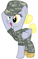 Size: 2000x3050 | Tagged: safe, artist:cheezedoodle96, derpy hooves, pegasus, pony, g4, .svg available, alternate hairstyle, army, boots, camouflage, derp, digital camouflage, epic derpy, female, hat, high res, mare, memorial day, open mouth, salute, shoes, simple background, soldier, solo, svg, transparent background, united states, us army, vector