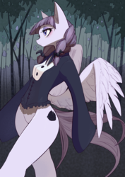 Size: 566x800 | Tagged: safe, artist:unousaya, inky rose, pegasus, anthro, semi-anthro, g4, arm hooves, bottomless, breasts, clothes, featureless crotch, female, mare, partial nudity, show accurate clothing, solo