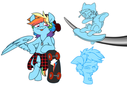 Size: 6155x4263 | Tagged: safe, artist:chub-wub, rainbow dash, pegasus, pony, g4, :p, bandaid, beanie, bipedal, bipedal leaning, bust, chest fluff, clothes, cute, dashabetes, eye clipping through hair, female, hat, human shoulders, jewelry, leaning, mare, necklace, portrait, skateboard, skateboarding, solo, tongue out, triality