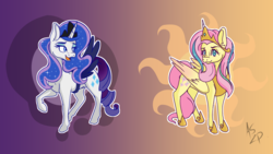 Size: 1920x1080 | Tagged: safe, artist:appletaffy, fluttershy, rarity, pegasus, pony, unicorn, g4, testing testing 1-2-3, clothes, cosplay, costume, cutie mark, cutie mark background, duo, ethereal mane, fake horn, fake wings, female, jewelry, looking at you, lunarity, mare, open mouth, raised hoof, redraw, regalia, shylestia, starry mane, wallpaper