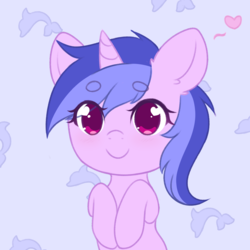 Size: 1937x1934 | Tagged: safe, artist:fluffymaiden, sea swirl, seafoam, pony, unicorn, g4, background pony, beanbrows, chibi, cute, ear fluff, eye clipping through hair, eyebrows, female, floating heart, heart, heart eyes, looking at you, mare, seadorable, solo, wingding eyes