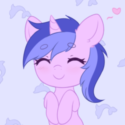 Size: 1937x1934 | Tagged: safe, artist:fluffymaiden, sea swirl, seafoam, pony, unicorn, g4, background pony, beanbrows, blushing, chibi, cute, eyebrows, eyebrows visible through hair, eyes closed, female, heart, hooves to the chest, mare, seadorable, solo