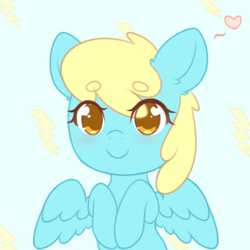 Size: 1937x1934 | Tagged: safe, artist:fluffymaiden, sassaflash, pegasus, pony, g4, background pony, chibi, female, heart, mare, sassabetes, solo