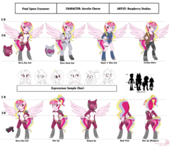Size: 5150x4435 | Tagged: safe, artist:raspberrystudios, oc, oc only, oc:aurelia charm, alicorn, anthro, unguligrade anthro, alicorn oc, alternate universe, anthro oc, boots, clothes, crossover, expressions, female, final space, height difference, helmet, mare, ponytail, reference sheet, shoes, spacesuit