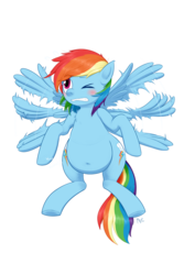 Size: 3000x4500 | Tagged: safe, artist:mentalcrash, rainbow dash, pony, g4, belly, belly button, big belly, blushing, chubby, fat, female, flapping, gritted teeth, high res, one eye closed, rainblob dash, simple background, solo, struggling, transparent background, underhoof