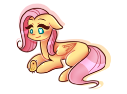 Size: 1380x1024 | Tagged: safe, artist:punbun4fun, fluttershy, bird, chicken, pegasus, pony, chick, female, floppy ears, mare, prone, simple background, smiling, transparent background, wingding eyes