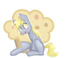 Size: 5931x4536 | Tagged: safe, artist:derpwave, artist:punbun4fun, derpy hooves, pegasus, pony, g4, :p, female, food, mare, mlem, muffin, silly, simple background, sitting, solo, tongue out, transparent background