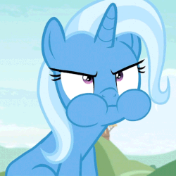 Size: 720x720 | Tagged: safe, screencap, trixie, pony, unicorn, g4, student counsel, >:|, angry, animated, aweeg*, cheeks, chewing, cropped, cute, diatrixes, eating, female, gif, loop, madorable, mare, puffy cheeks, square
