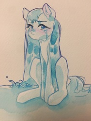 Size: 4032x3024 | Tagged: safe, artist:punbun4fun, oc, oc only, earth pony, pony, crying, female, mare, solo, traditional art, watercolor painting