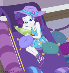 Size: 3500x3700 | Tagged: safe, artist:tabrony23, rarity, camping must-haves, equestria girls, g4, my little pony equestria girls: better together, bedroom eyes, female, hat, high heels, high res, looking at you, rarity peplum dress, rarity's bedroom, sexy, shoes, show accurate, smiling, solo