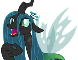 Size: 4381x3375 | Tagged: safe, artist:sketchmcreations, queen chrysalis, changeling, changeling queen, frenemies (episode), g4, crown, fangs, female, jewelry, open mouth, raised hoof, regalia, simple background, solo, transparent background, transparent wings, vector, wings