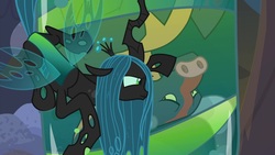 Size: 1920x1080 | Tagged: safe, screencap, queen chrysalis, changeling, changeling queen, ophiotaurus, frenemies (episode), g4, cocoon, duo, female, male, you know for kids