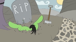 Size: 1000x561 | Tagged: safe, artist:fakskis, edit, oc, oc:filly anon, pony, butt, female, filly, gravestone, majestic as fuck, plot, recolor, rest in peace, road, upside down