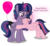 Size: 945x872 | Tagged: safe, artist:liya04, oc, oc:shadow andromeda, oc:sky sparkle, alicorn, pegasus, pony, balloon, base used, female, half-siblings, hug, mare, offspring, parent:flash sentry, parent:king sombra, parent:twilight sparkle, parents:flashlight, parents:twibra, siblings, sisters