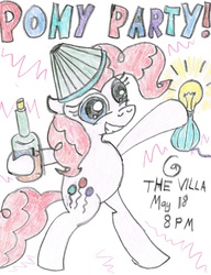 Size: 2480x3229 | Tagged: safe, artist:horselover fat, pinkie pie, pony, g4, alcohol, bipedal, dancing, high res, lightbulb, party, poster, traditional art