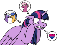 Size: 2048x1536 | Tagged: safe, artist:kindheart525, cheerilee, flash sentry, silver script, twilight sparkle, alicorn, earth pony, pegasus, pony, kindverse, g4, bilight sparkle, bisexual, bisexual pride flag, female, headcanon, implied cheerilight, implied flashlight, implied lesbian, implied shipping, implied straight, implied twiscript, lesbian, male, pride, sexuality headcanon, ship:cheerilight, ship:flashlight, shipping, simple background, straight, transparent background, twilight sparkle (alicorn), twiscript
