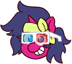 Size: 820x720 | Tagged: safe, artist:threetwotwo32232, oc, oc only, oc:fizzy pop, pony, unicorn, 3d glasses, female, looking at you, mare, solo