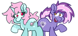 Size: 1700x800 | Tagged: safe, artist:threetwotwo32232, oc, oc only, oc:berry frost, oc:scoops, earth pony, pony, unicorn, female, male, mare, stallion