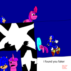 Size: 1000x1000 | Tagged: safe, artist:mylittlebicks, twilight sparkle, comic:time of pony and animals, g4, crossover, male, sonic adventure 2, sonic the hedgehog, sonic the hedgehog (series), time travel