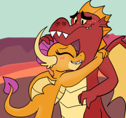 Size: 1200x1123 | Tagged: safe, artist:klondike, garble, smolder, dragon, g4, sweet and smoky, blushing, brother and sister, cute, dragoness, female, male, siblings, smolderbetes