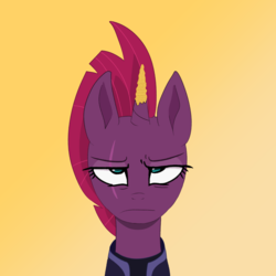 Size: 1500x1500 | Tagged: safe, artist:yinglung, tempest shadow, pony, unicorn, g4, my little pony: the movie, broken horn, eye scar, female, food, gradient background, horn, meme, noodles, ramen, scar, solo, tempest shadow is not amused, unamused