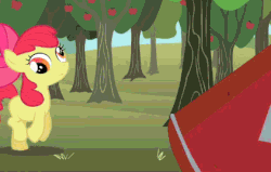 Size: 422x268 | Tagged: safe, screencap, apple bloom, earth pony, pony, g4, season 2, the super speedy cider squeezy 6000, adorabloom, animated, apple tree, cropped, cute, derp, dizzy, faint, female, filly, lying down, on back, spinning eyes, tree, wobbling