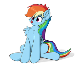 Size: 790x694 | Tagged: safe, artist:d.w.h.cn, rainbow dash, pegasus, pony, g4, cheek fluff, chest fluff, cute, dashabetes, ear fluff, female, licking, mlem, silly, silly pony, simple background, solo, tongue out, white background
