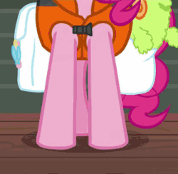 Size: 288x281 | Tagged: safe, screencap, pinkie pie, earth pony, pony, g4, ppov, season 6, animated, cropped, cute, derp, diapinkes, eyes closed, faic, female, gif, lifejacket, luggage, mare, pinkie derp, pinkie pie is best facemaker, ponk, saddle bag, smiling, solo, stick, thousand yard stare