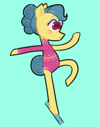 Size: 2410x3038 | Tagged: safe, artist:halfrobin, trapeze star, earth pony, pony, g4, viva las pegasus, balancing, blue background, clothes, cute, female, high res, leotard, mare, simple background, solo, standing, standing on one leg