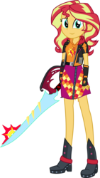 Size: 2692x4788 | Tagged: safe, artist:sketchmcreations, sunset shimmer, equestria girls, g4, boots, clothes, commission, disney, female, geode of empathy, jacket, keyblade, kingdom hearts, magical geodes, plaid skirt, shoes, simple background, skirt, solo, sword, transparent background, vector, weapon