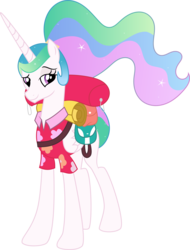 Size: 5988x7891 | Tagged: safe, artist:shootingstarsentry, princess celestia, alicorn, pony, between dark and dawn, g4, absurd resolution, alternate hairstyle, bare hooves, clothes, female, folded wings, lidded eyes, luggage, mare, raised eyebrow, simple background, smiling, solo, transparent background, vector, wings