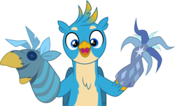 Size: 5000x3019 | Tagged: safe, artist:dashiesparkle, gallus, griffon, g4, uprooted, .svg available, cute, gallabetes, hand puppet, happy, high res, male, simple background, smiling, solo, transparent background, vector