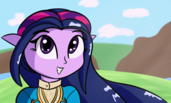 Size: 3054x1849 | Tagged: safe, artist:artiks, twilight sparkle, human, g4, bust, crossover, cute, female, humanized, portrait, princess zelda, smiling, solo, the legend of zelda, the legend of zelda: breath of the wild, twiabetes, twizelda