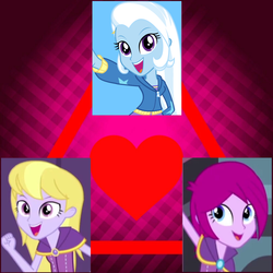 Size: 1500x1500 | Tagged: safe, fuchsia blush, lavender lace, trixie, equestria girls, g4, my little pony equestria girls: rainbow rocks, female, fuchsiavender, lesbian, love triangle, polyamory, shipping, trixie and the illusions, trixieblush, trixielace, trixielaceblush
