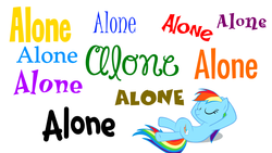 Size: 1366x768 | Tagged: safe, artist:ianpony98, rainbow dash, g4, eyes closed, female, hooves behind head, mare, pun, relaxing, sb-129, simple background, smiling, spongebob squarepants, text, visual pun, white background, wingless