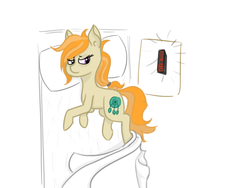 Size: 1600x1200 | Tagged: artist needed, safe, oc, oc only, oc:safe haven, pony, alarm clock, bed, clock, drawthread, female, mare, solo