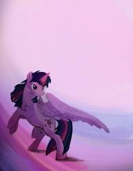 Size: 1169x1510 | Tagged: safe, artist:ashtodusk, twilight sparkle, alicorn, pony, g4, abstract background, digital painting, female, glowing horn, horn, rearing, solo, spread wings, twilight sparkle (alicorn), wallpaper, wings