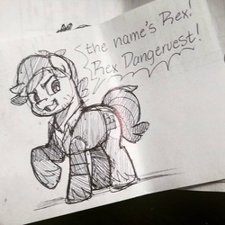 Size: 1080x1080 | Tagged: safe, artist:whiskey-delta, pony, lego, ponified, rex dangervest, spoilers for another series, the lego movie, the lego movie 2: the second part, traditional art
